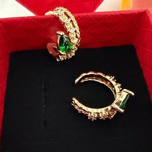 Gold-Tone Snake Earcuff with Emerald and Diamond Crystals